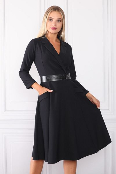 Element's Women's Black Double-breasted Collar Pocket and Collar Detailed Dress