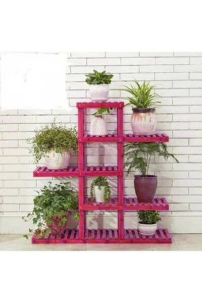 DEMBEY AHŞAP ATÖLYE Ahşap Saksı Standı Çiçeklik Kitaplık Pembe No 2