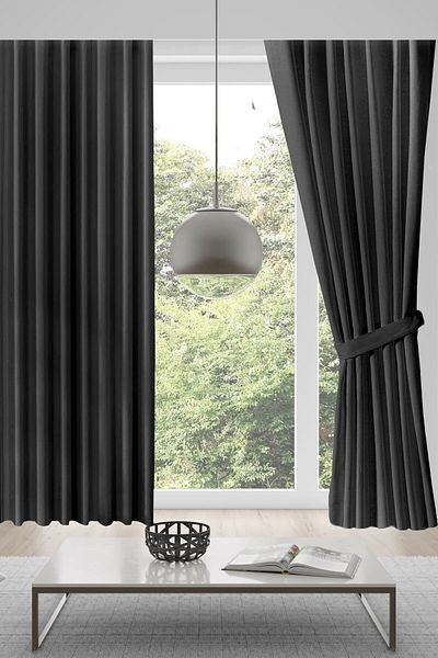 MEVVA HOME Velvet Background Single Wing Curtain (1X3 BLACK PLEATED) - Dark Gray