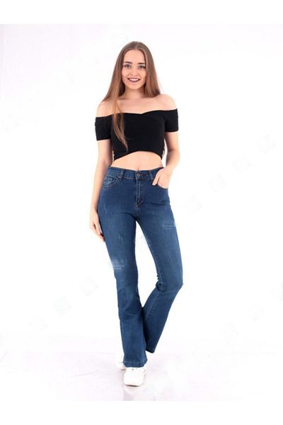 HACKER DENIM بنطلون جينز عالي الخصر من الليكرا واسع الساق وخفيف الوزن