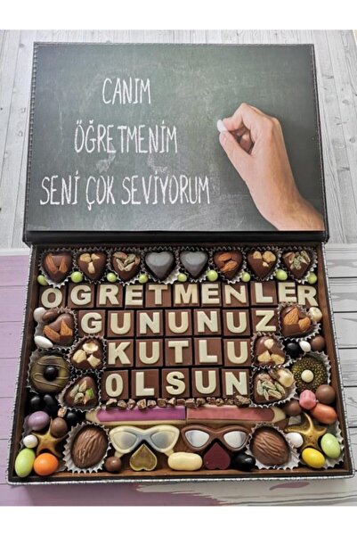 Öğretmenler Günü Hediyelik Isimli Yazılı Harf Çikolata Draje Ahşap Deri Kutu