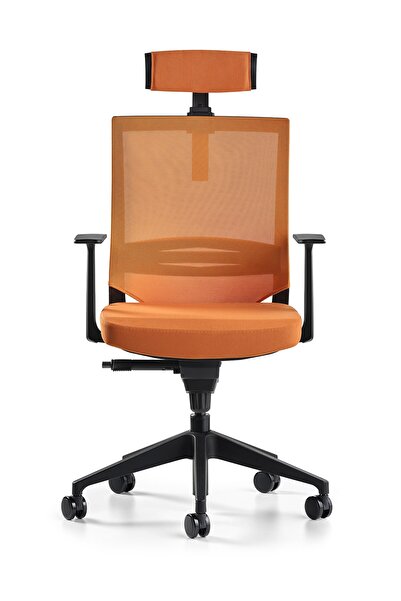Bürotime Cozy Başlıklı Çalışma Koltuğu - Sabit T Kol - Plastik Ayak - Turuncu