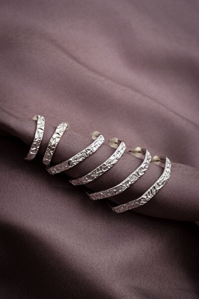 Süspüs Accessories 6-Piece Silver Forged Hoop Earrings