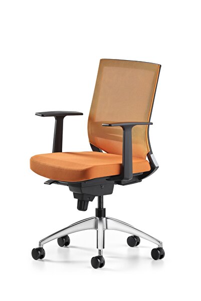 Bürotime Cozy Çalışma Koltuğu - Sabit T Kol - Alüminyum Ayak - Turuncu