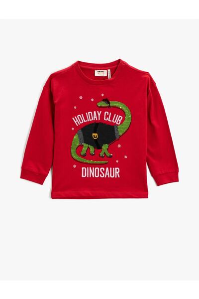 Koton Tricou din bumbac cu paiete imprimat cu dinozaur