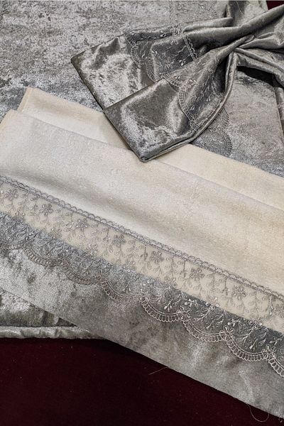 Çt Çeyizci Tekstil Prayer Rug Set 4 Piece Economical Dowry Prayer Rug Set, Engagement Bundle - Gray
