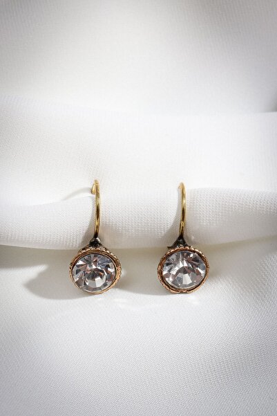 Süspüs Accessories Beyaz Yuvarlak Taşlı Otantik Küpe