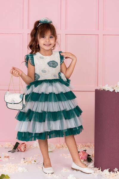 SÜSLÜ KİDS Girl's Tulle Green Dress
