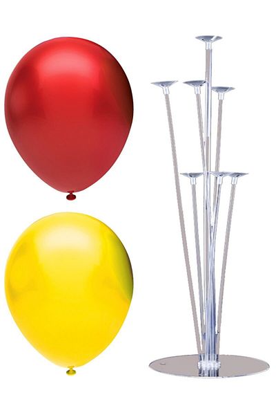 BEST PARTİ DOĞUM GÜNÜ PARTİ SÜSLERİ 7 Stick Balloon Stand + 40 Balloons (Red, Yellow)