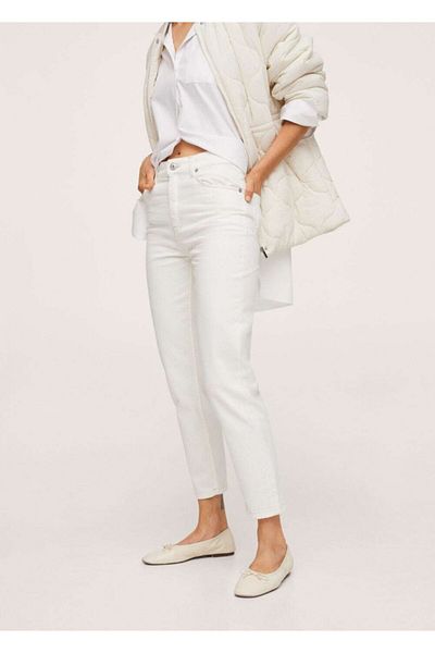 MANGO Woman Dámská bílá 100% bavlna Mom Jean