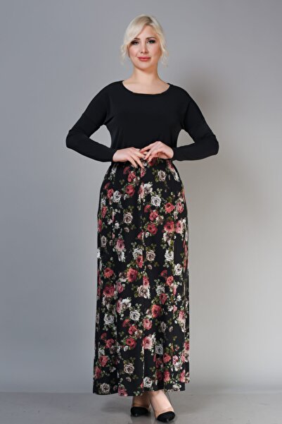 TUSSE Жіноча в'язана трикотажна спідниця з квітковим візерунком, еластичним п...