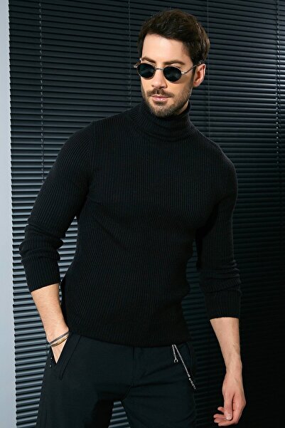 Nacar Erkek Siyah Tam Balıkçı Triko