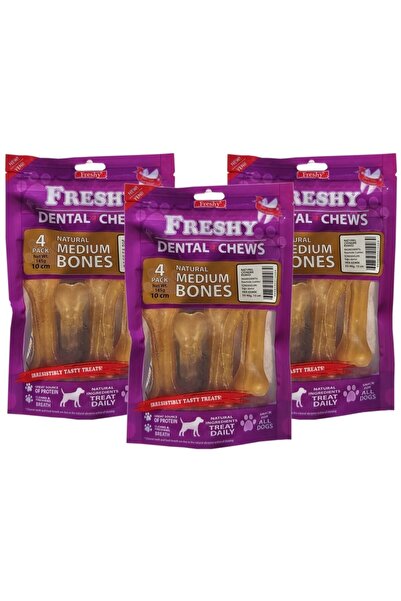 Freshy Orta Boy Natürel Dental Pres Kemik - 10 Santim (4 Inç) - 12'li Paket - Toplam 435 Gram