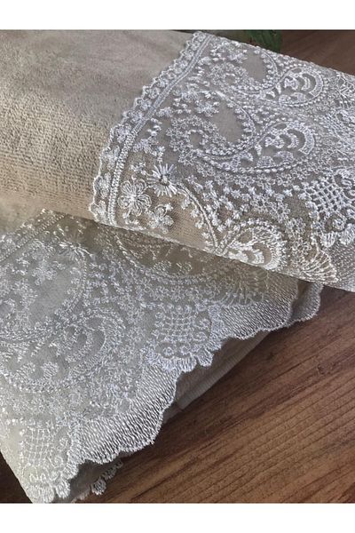Çeyiz Bahçesi 2-Piece Liza Cream Cappuccino Towel Set 50&90