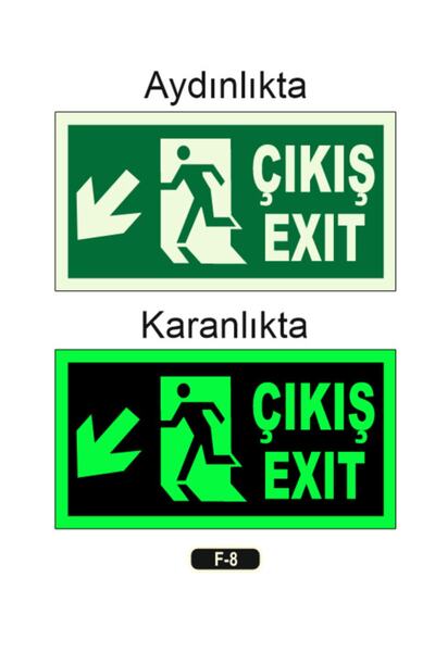 ERGÜNDOĞDU Fosforlu Çıkış Exıt Yön Levhası Sol Aşağı Ok