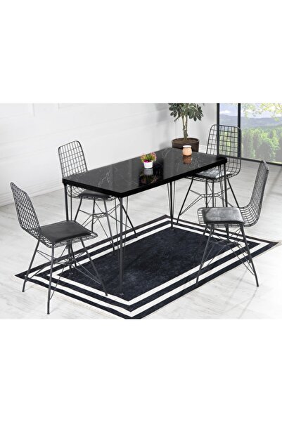 AVVİO Malta 60-120 Yemek Masası Takımı-mutfak Masası -balkon Masası-siyah Mer...