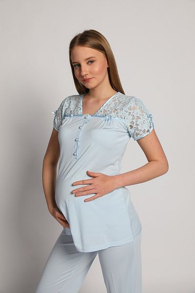 Bone Club 4905 Blue Krinkel Maternity 3-Piece Pajamas Dressing Gown