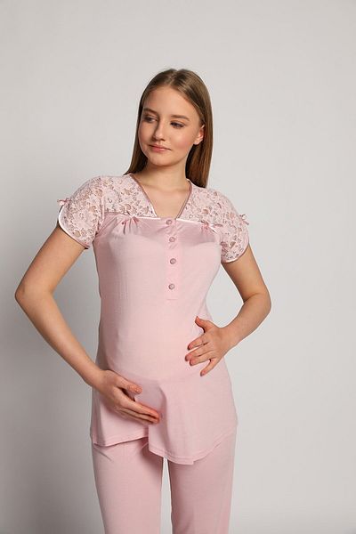Bone Club 4905 Pink Krinkel Maternity 3-Piece Sleepwear Dressing Gown