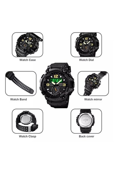 Skmei Men Wrist Watch Digital Analog Mechanism Slikon Cord Waterproof 1637