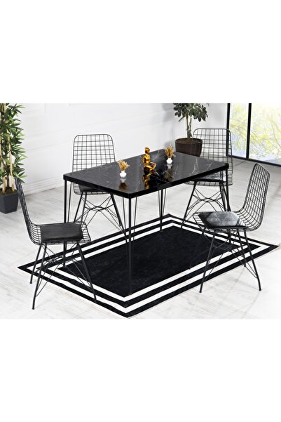 AVVİO Arya 4 Kişilik 80x120 Yemek Masası Takımı-mutfak Masası Takımı-siyah Me...