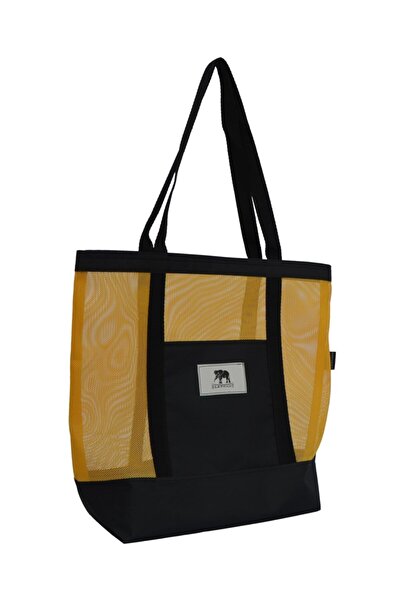 ELEPHANT ÇANTA Unisex Sarı Siyah Cepli File Plaj Çantası