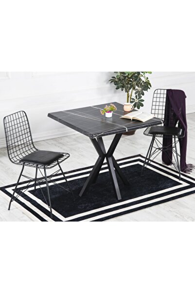 AVVİO Mia 2 Kişilik 80x80 Yemek Masası Takımı-mutfak Masası Takımı- Siyah Mermer
