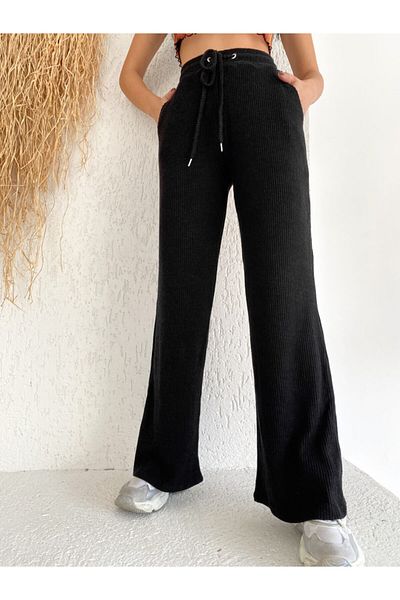 ladyzey Women's Lycra Side Pocket Wide Leg Ribbed Camisole Pants with Cord on the Front