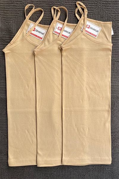 Ervanur Women's Skin Color 3 Pack Cotton Ribbed Rope Strap Undershirt