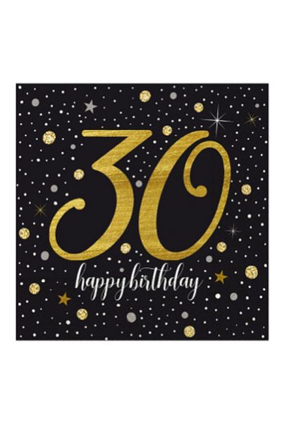 Happyland Glittering Birthday 30 Year Old Paper Napkin 20 Pieces 33x33 Cm