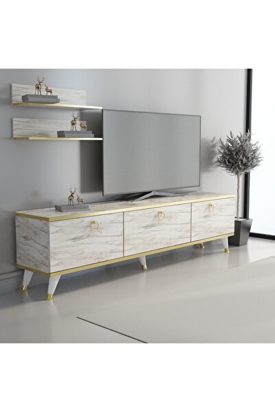 MOBİLYA GEZEGENİ Life Tv Ünitesi Efes Mermer Altın 150 Cm
