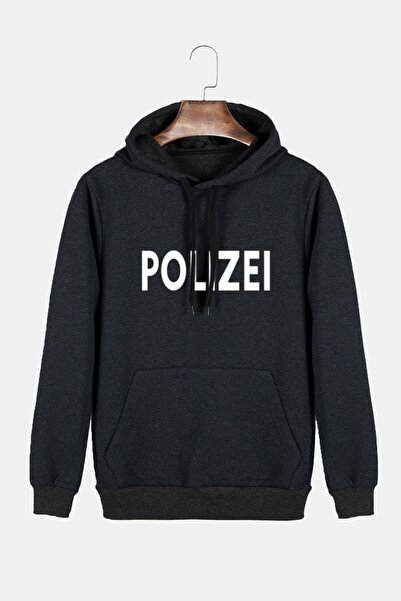 COLLIE Hanorac unisex, cu glugă, antracit, imprimat polizei, slim fit, buzuna...