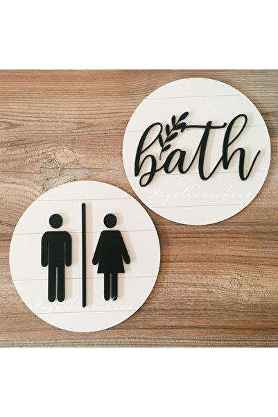 HAYALHANE AHŞAP Banyo Dekor Bath & Kadın Erkek Figürlü Tuvalet Tabelası
