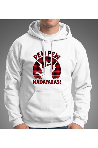 venüsdijital Pew Pew Madafakas καρό σχέδιο Unisex Λευκό κουκούλα