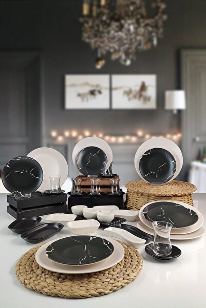 Trendymutfak طقم فطور 36 قطعة لـ 6 أشخاص، منقوش رخامي