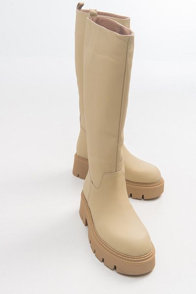Luvi Γυναικείες μπότες Mınd Beige Matte από γνήσιο δέρμα