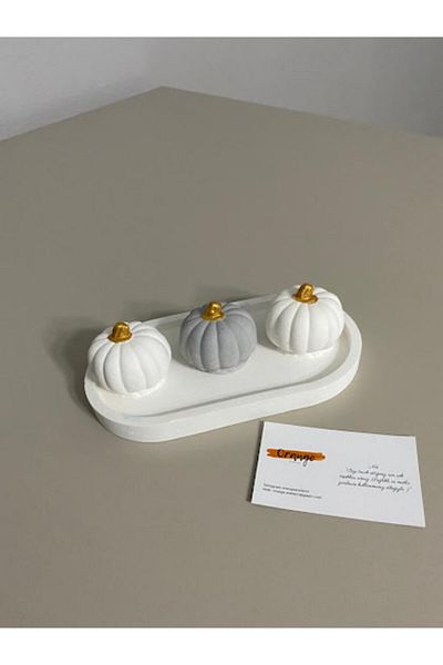 Orange Atelier Decorative Oval Concrete Figurine Plate Jewelry Plate & 3-Piece Concrete Figurine Gourd