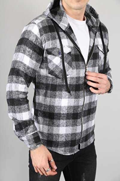 3MODA Erkek Fermuarlı Kapüşonlu Oduncu Gömlek