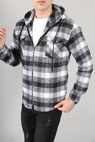 3MODA Erkek Fermuarlı Kapüşonlu Oduncu Gömlek