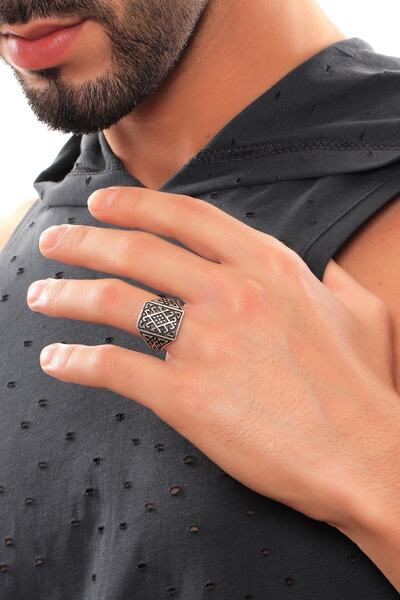 LABALABA ERKEK ANTİK GÜMÜŞ KAPLAMA OSMANLI MOTİFLİ YÜZÜK