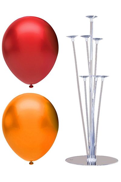 BEST PARTİ DOĞUM GÜNÜ PARTİ SÜSLERİ 7 Stick Balloon Stand + 20 Balloons (Orange, Red)