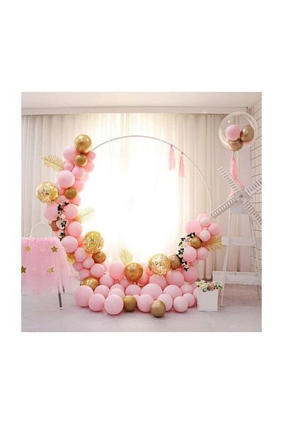 Parti dolabı Pink Macaron Gold Chrome Confetti Balloon Chain Set