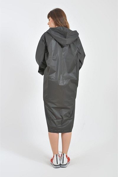 Marlux Unisex Black Raincoat Hooded Snap-On Raincoat