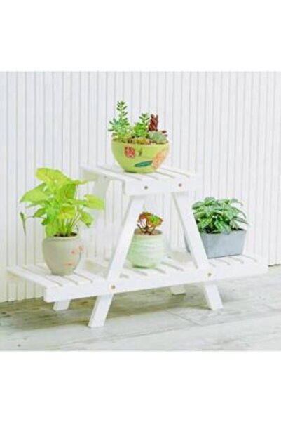 DEMBEY AHŞAP ATÖLYE Saksı Standı Bahçe Dekoratif Çiçeklik Rafı Ahşap 3 Katlı ...