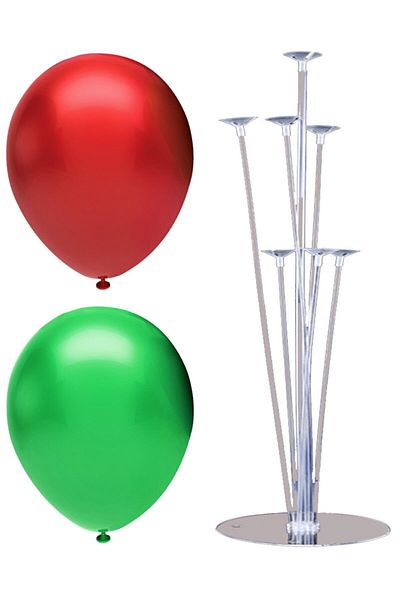 BEST PARTİ 7 Stick Balloon Stand + 100 Balloons (Red, Dark Green)