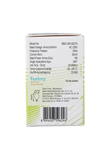 MAKEL 1w Led Gece Lambası Sarı