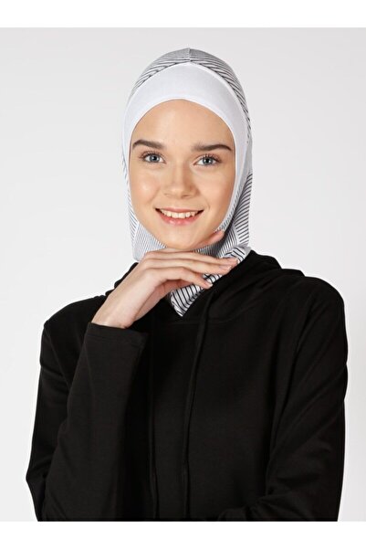 Ecardin Αθλητικό Hijab Bone Turban με ρίγες - ST307 Λευκό