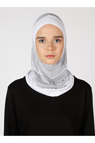 Ecardin Αθλητικό Hijab Bone Turban με ρίγες - ST307 Λευκό