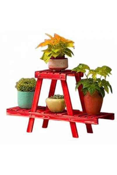 DEMBEY AHŞAP ATÖLYE Saksı Standı Bahçe Dekoratif Çiçeklik Rafı Ahşap 3 Katlı ...