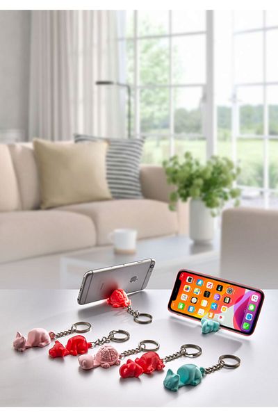 ATA HOME 4 Pieces Keychain Phone and iPad Tablet Holder - Desktop Stand