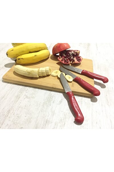 ÜZÜM ÇELİK Meşhur Maraş Çelik Bıçakları 19 Cm Kırmızı Sap Meyve Bıçağı 3'lü